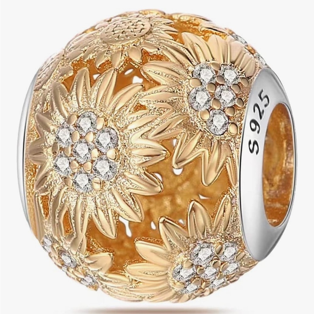 Sunflower ball style charm for Pandora bracelets stamped 825 sterling